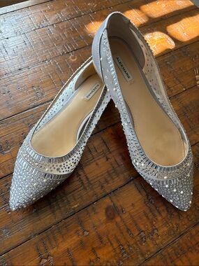 Alex Marie Silver Crystal Pointed Toe Embellished Flats